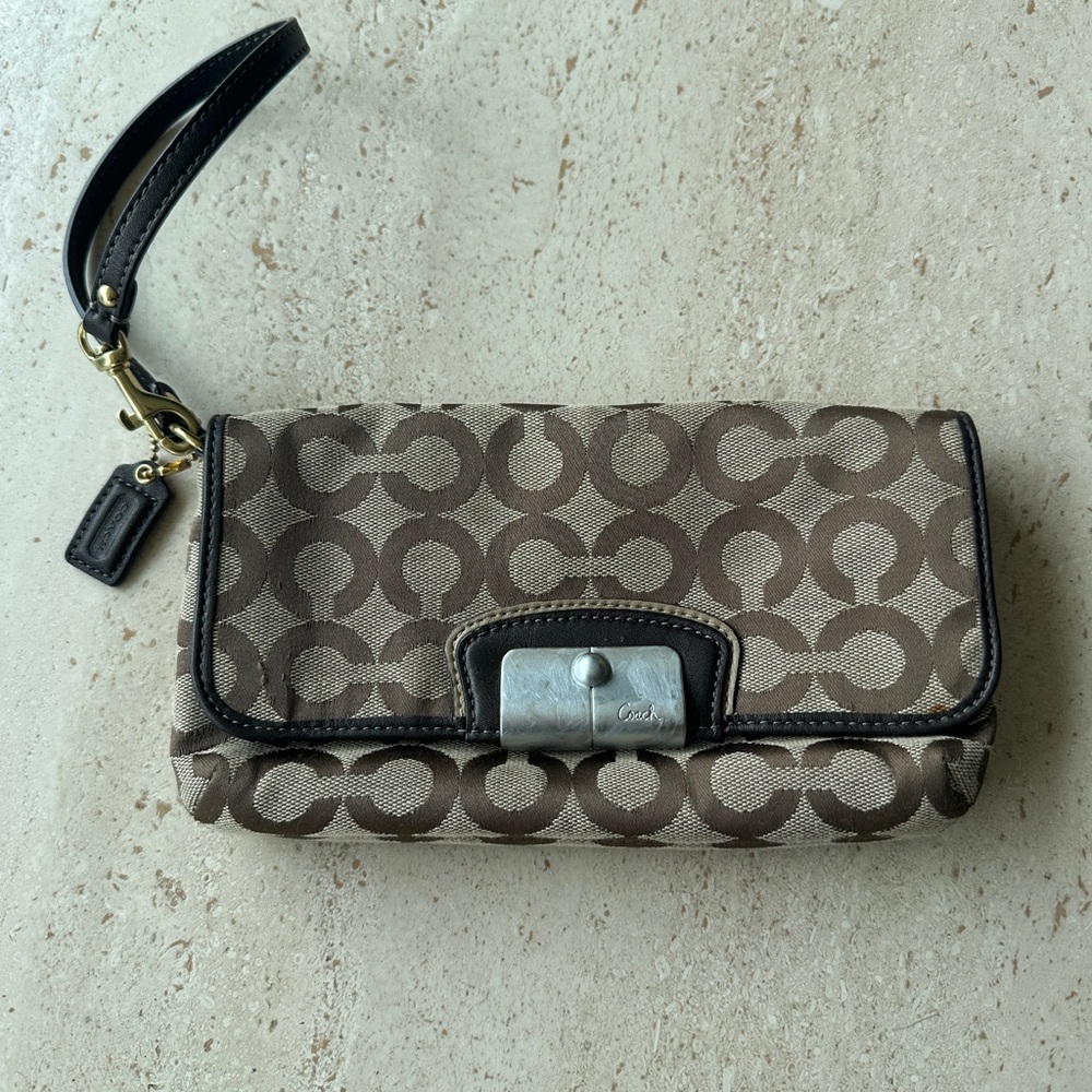Coach Signature Brown and Tan Clutch